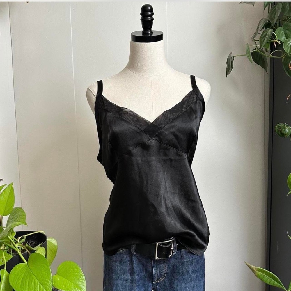 George Black Mesh Trim Satin Cami Top Lingerie GL591002 Size Large 12/14